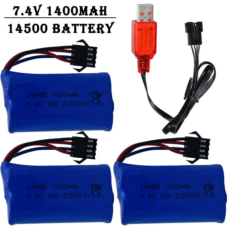 Rc Hobby Truck - 7,4V 1400mAh 14500 Lithium-Ionen-Akku mit SM4P-Stecker/USB-Ladegerät